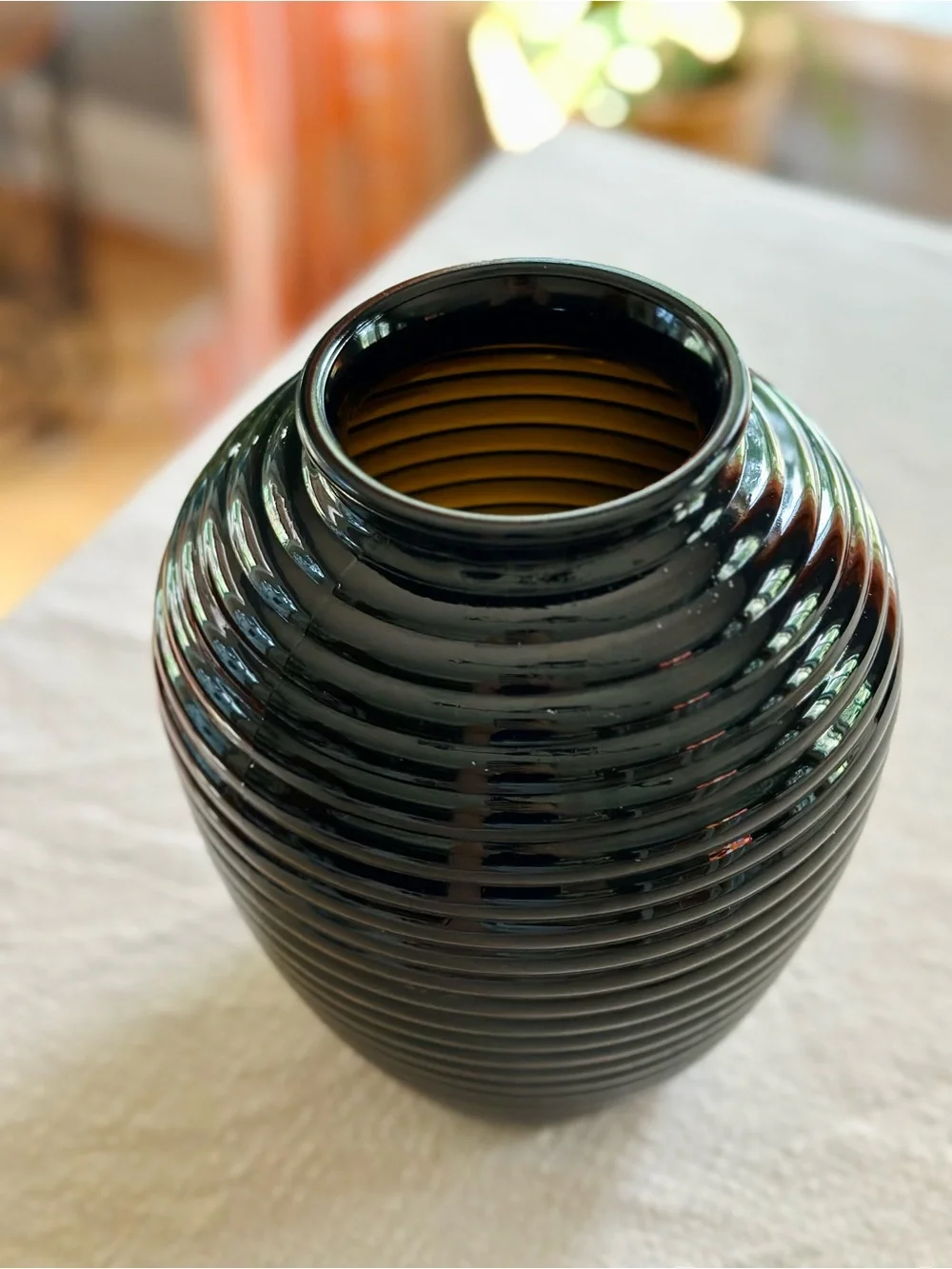 Vintage Art Deco Black Glass Beehive Vase